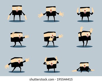 Set of stunning office and business man,  Black suit with red necktie, Cute cartoon flat design vector