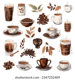 Set of stunning watercolor coffee clipart