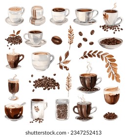 Set of stunning watercolor coffee clipart