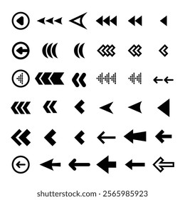 Set of style black vector left arrows isolated on white. Arrow vector icon. Arrows vector illustration collection