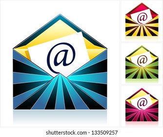 Set style creative envelopes with rays and  symbol email