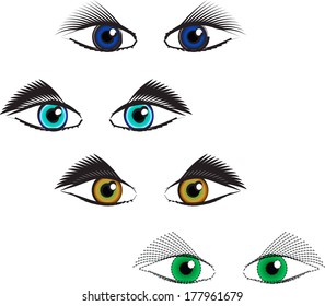 Set of style eyes in different colors, isolated on white.