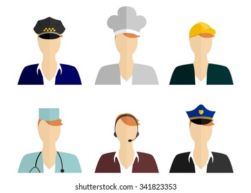 Set in the style of a flat design with men of different professions.