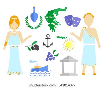 set in the style of a flat design on the theme of greece.