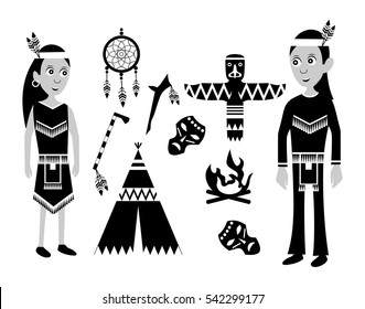 set in the style of a flat design on the theme of Indians.