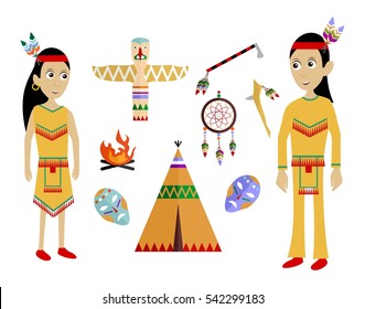 set in the style of a flat design on the theme of Indians.