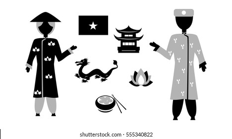 set in the style of a flat design on the theme of Vietnam.