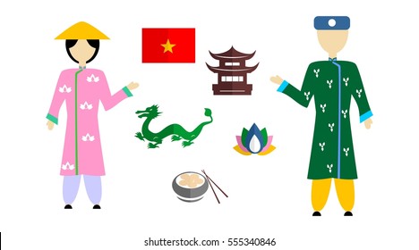 set in the style of a flat design on the theme of Vietnam.