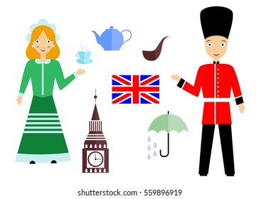 set in the style of a flat design on the theme of Great Britain.