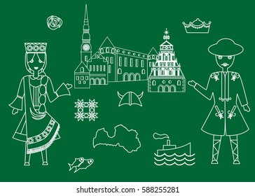 set in the style of a flat design on the theme of latvia.