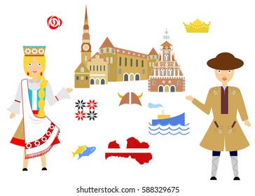 set in the style of a flat design on the theme of latvia.