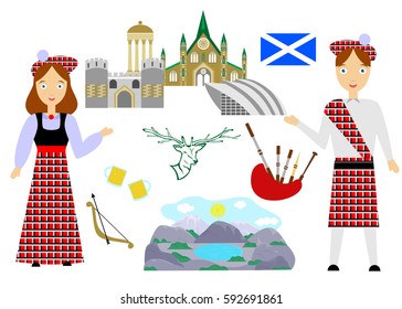 set in the style of a flat design on the theme of scotland.