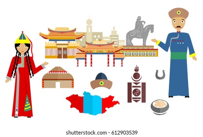 ambientado en el estilo de un diseño plano sobre el tema de Mongolia.
