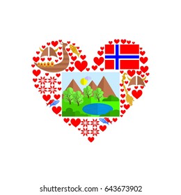 set in the style of a flat design on the theme of norway.