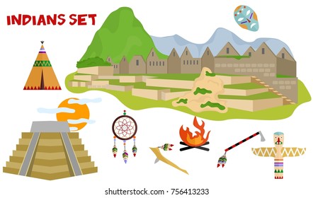 set in the style of a flat design on the theme of Indians.