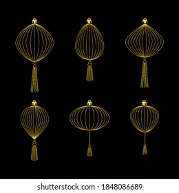 Set of  style golden Christmas toys. Chinese lanterns. New Year theme. Vector illustration.
