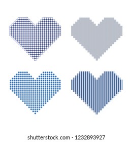 Set of style pixel hearts isolated on the white background
