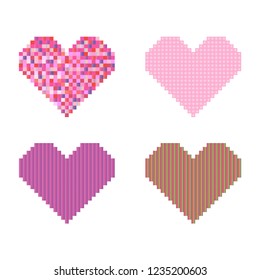 Set of style pixel hearts on the white background