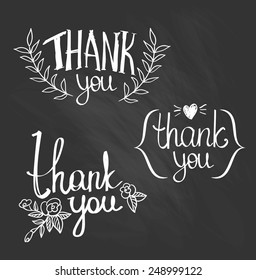 A set of style 'Thank You' design elements. Chalkboard.