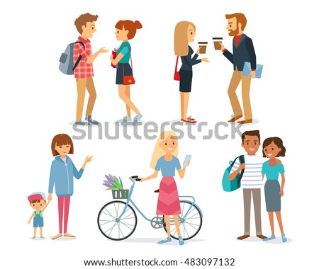 Set of style young people and couples talking