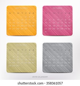 set of stylish, 2016 year calendar icons with wooden frame, isolated on white background. vector badges, events organizer