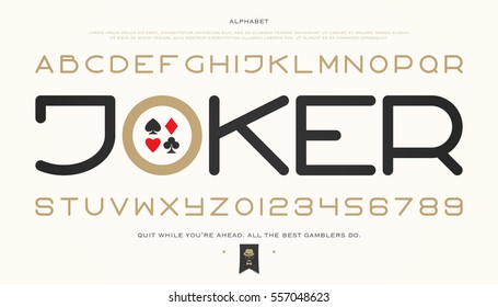 set of stylish alphabet letters and numbers. vector contemporary, bold font type. modern entertainment typeface design. poker game concept, decorative typesetting