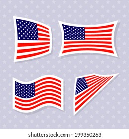 Set of stylish american flags. Independence day design. Vector illustration