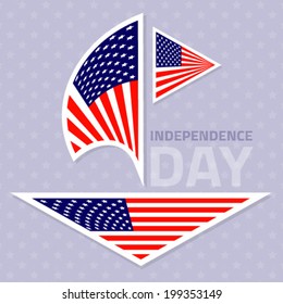  Set of stylish american flags. Independence day design. Vector illustration 
