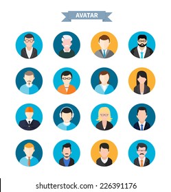 Set of stylish avatar of male and woman icons in flat design. Woman lovelace MC rapper housewife teenager brutal man emo businessman programmer