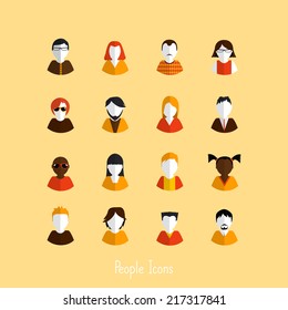 Set of stylish avatars of girls and guys. Flat design. Vector