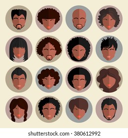 Set of stylish avatars of girls and guys in flat design. African american people app icons. Face. User. Vector illustration