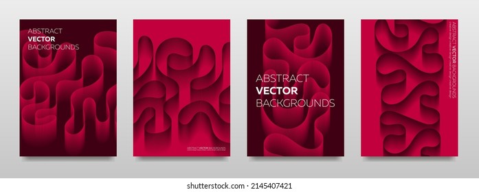 Set of stylish backgrounds with abstract curved lines.