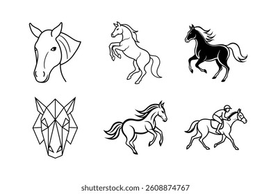 Set of Stylish Black Line Art Horse Designs
