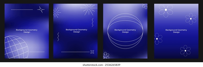 set of Stylish blue geometric poster background with abstract lines, grid, event banner and digital branding