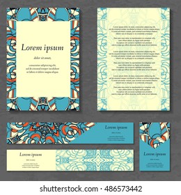 Set of stylish business card template. Abstract floral pattern and ornaments, ottoman motifs. Front and back page.
