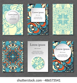 Set of stylish business card template. Abstract floral pattern and ornaments, ottoman motifs. Front and back page.