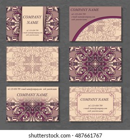 Set of stylish business card template. Abstract floral pattern and ornaments, ottoman motifs. Front and back page.