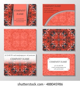 Set of stylish business card template. Abstract floral pattern and ornaments, ottoman motifs. Front and back page.