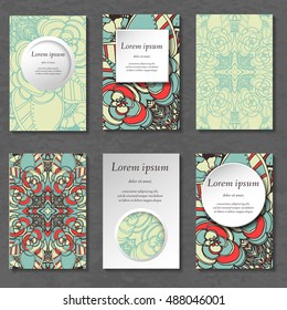 Set of stylish business card template. Abstract floral pattern and ornaments, ottoman motifs. Front and back page.