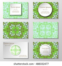 Set of stylish business card template. Abstract floral pattern and ornaments, ottoman motifs. Front and back page.