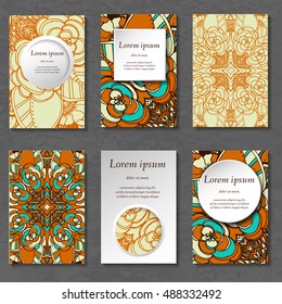 Set of stylish business card template. Abstract floral pattern and ornaments, ottoman motifs. Front and back page.