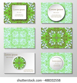 Set of stylish business card template. Abstract floral pattern and ornaments, ottoman motifs. Front and back page.