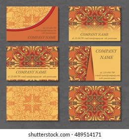 Set of stylish business card template. Abstract floral pattern and ornaments, ottoman motifs. Front and back page.