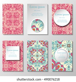 Set of stylish business card template. Abstract floral pattern and ornaments, ottoman motifs. Front and back page.
