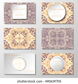 Set of stylish business card template. Abstract floral pattern and ornaments, ottoman motifs. Front and back page.