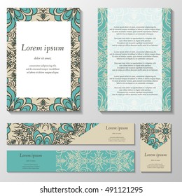 Set of stylish business card template. Abstract floral pattern and ornaments, ottoman motifs. Front and back page.
