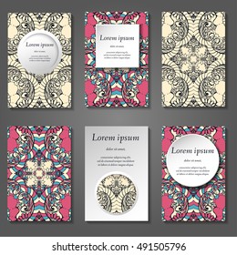 Set of stylish business card template. Abstract floral pattern and ornaments, ottoman motifs. Front and back page.