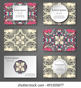 Set of stylish business card template. Abstract floral pattern and ornaments, ottoman motifs. Front and back page.