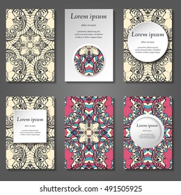 Set of stylish business card template. Abstract floral pattern and ornaments, ottoman motifs. Front and back page.