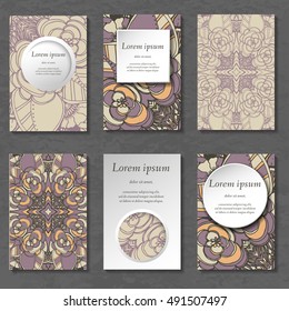 Set of stylish business card template. Abstract floral pattern and ornaments, ottoman motifs. Front and back page.